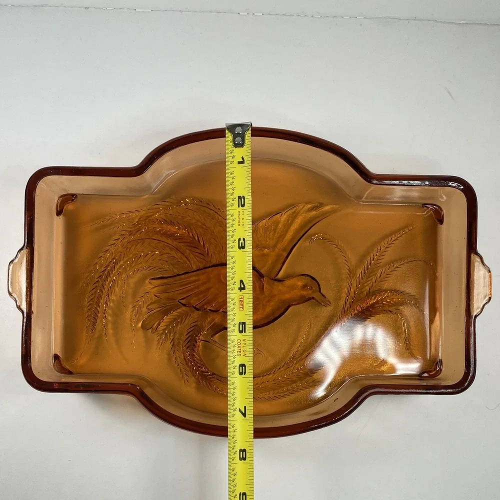 Vtg Indiana Glass Tiara-Empress-Bird Of Paradise Vanity Tray Catchall tray MCM